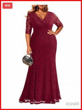 Plus Size Lace Mermaid Formal Evening Gown Wedding Guest Dress